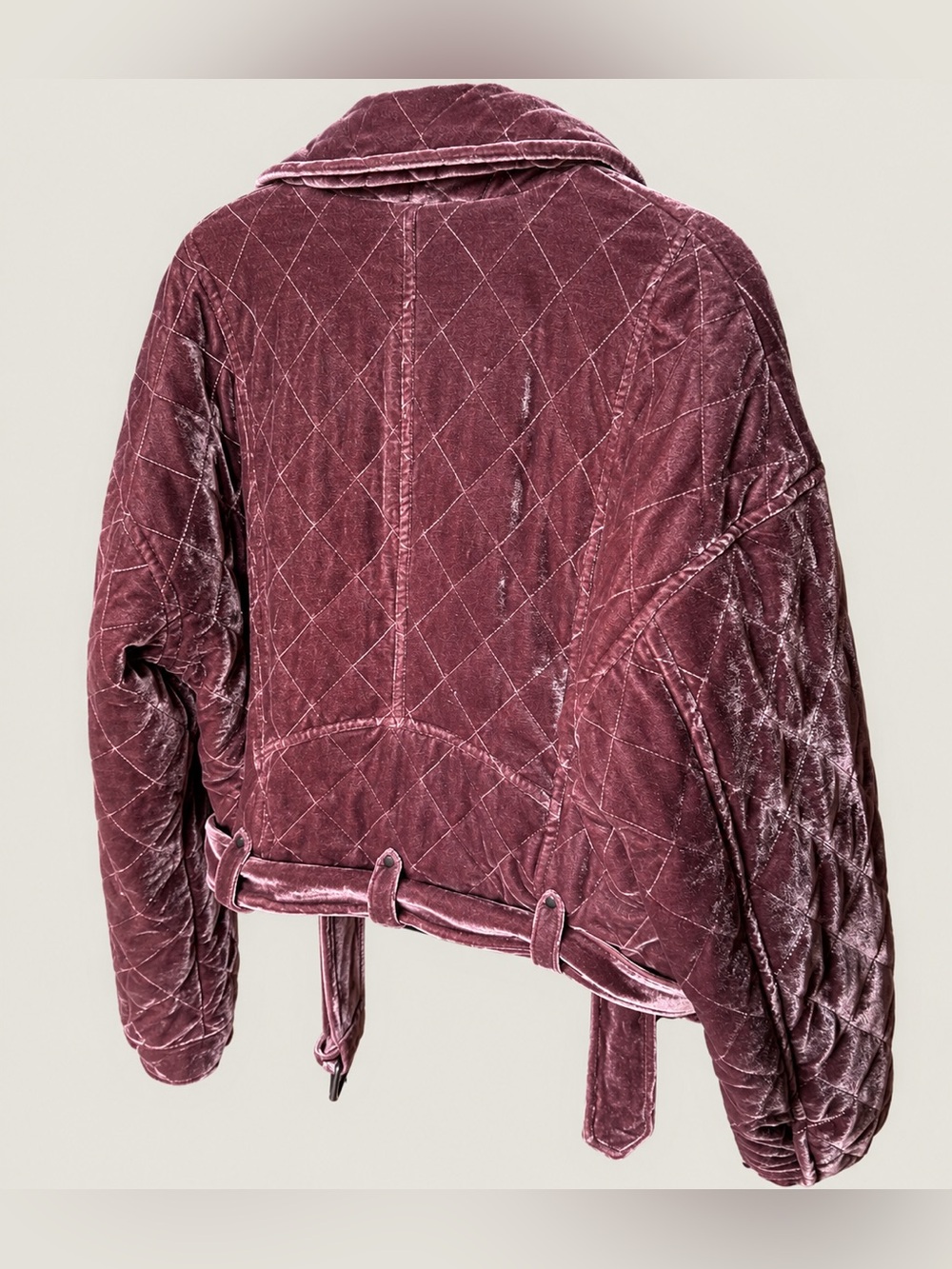Avec Les Filles Quilted Velvet Moto Jacket Mauve Size M - Picture 2 of 7